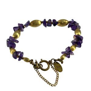 Vintage Miriam Haskell Signed Amethyst Chip Bracelet Gold Tone Accents Dainty